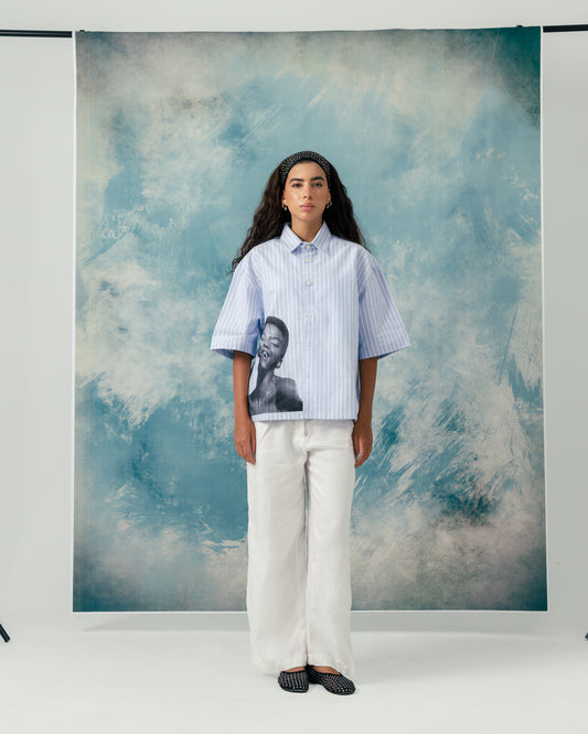 F Boxy printed striped shirt