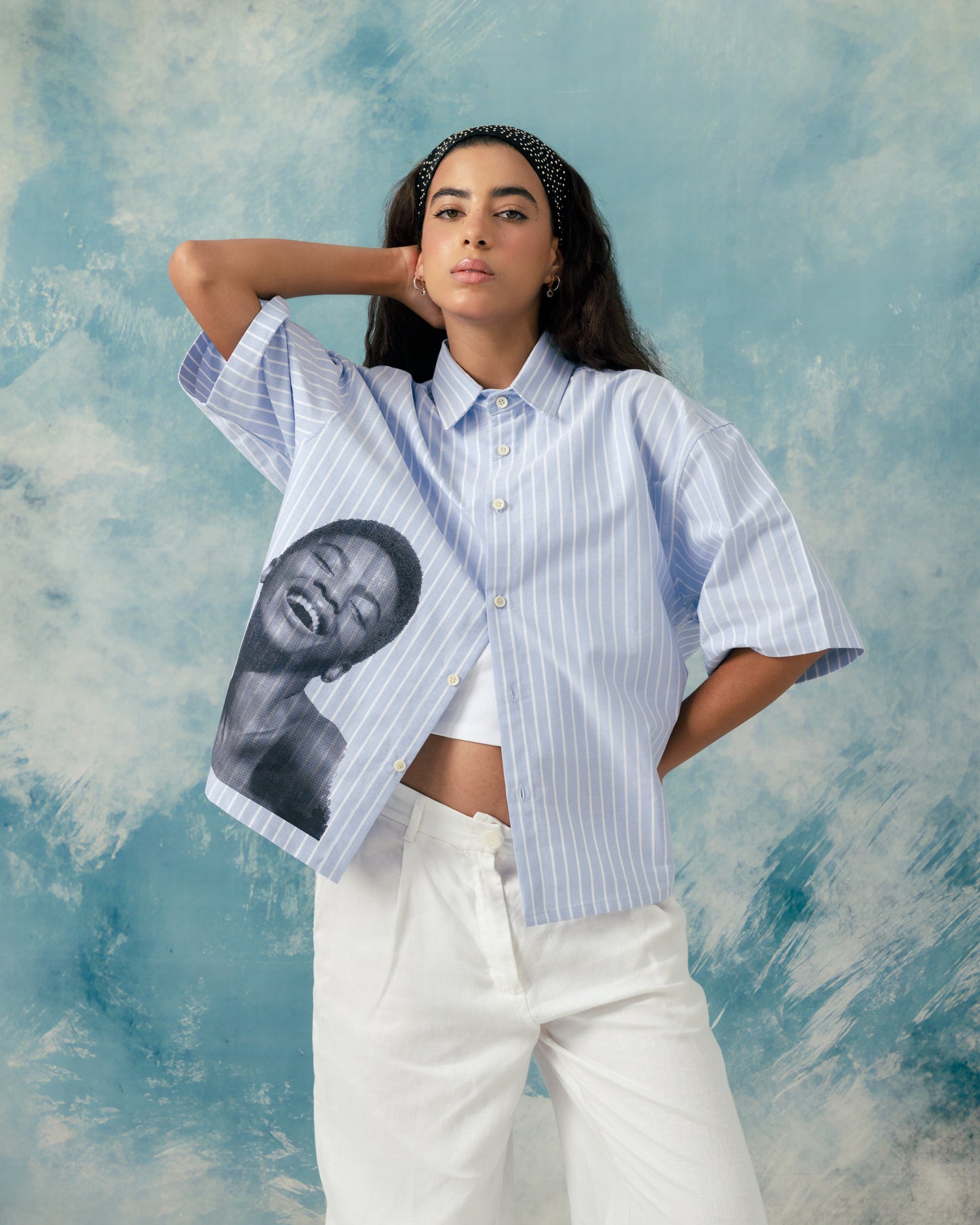 F Boxy printed striped shirt
