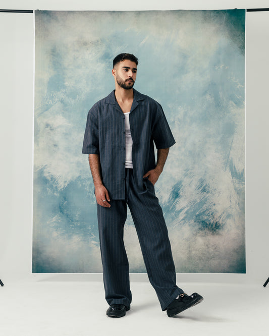 M Navy linen striped shirt