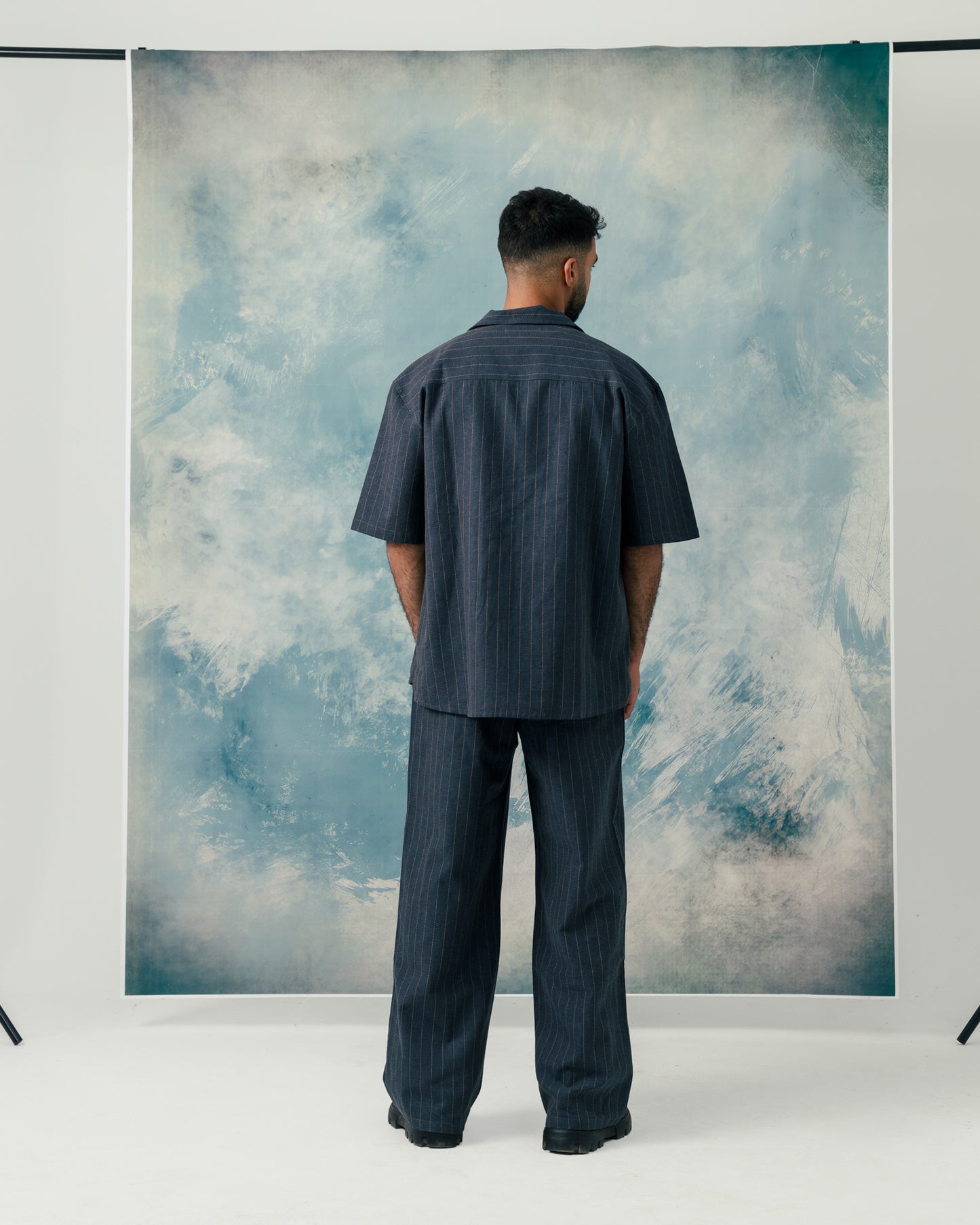 M Navy linen striped shirt