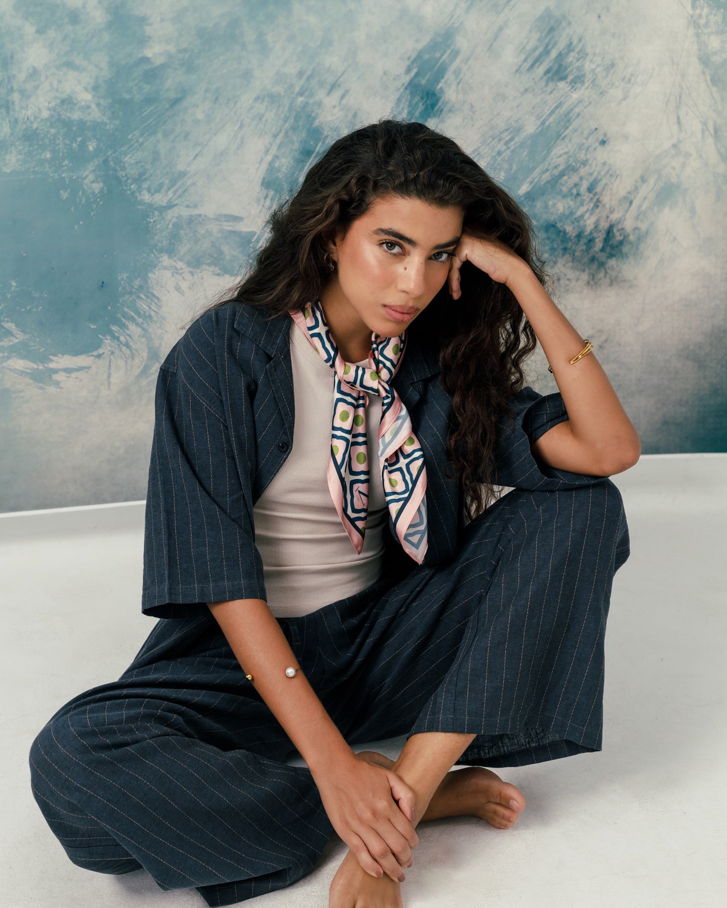 F Navy linen striped pants