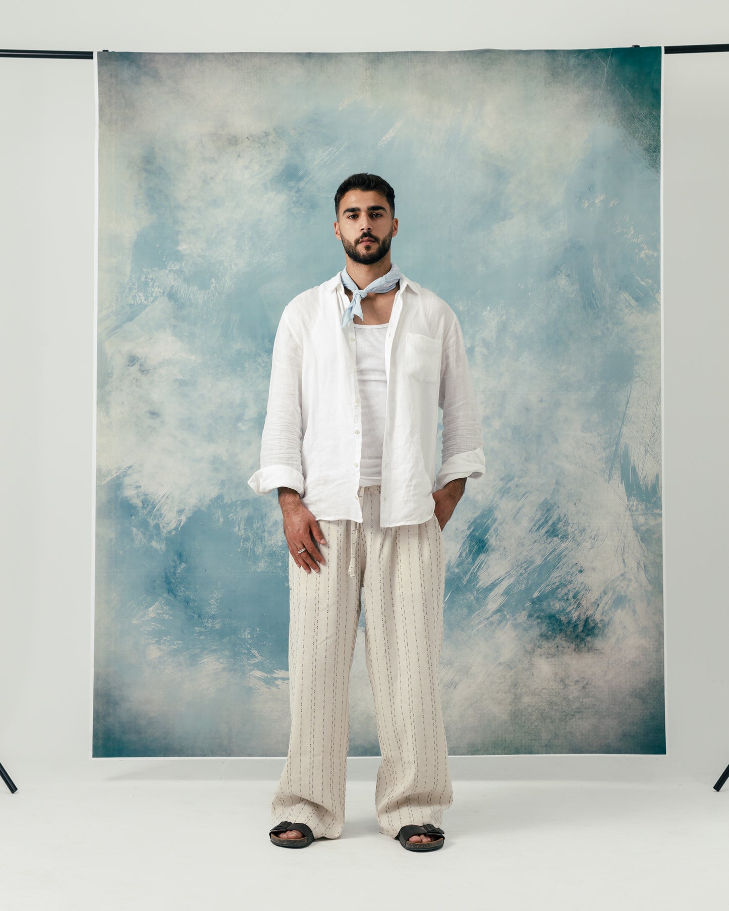 M Stitched beige linen pants