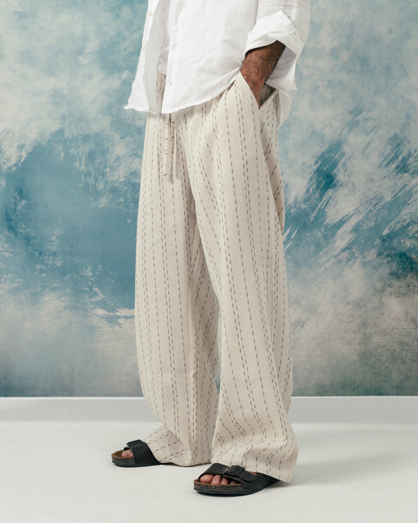 M Stitched beige linen pants