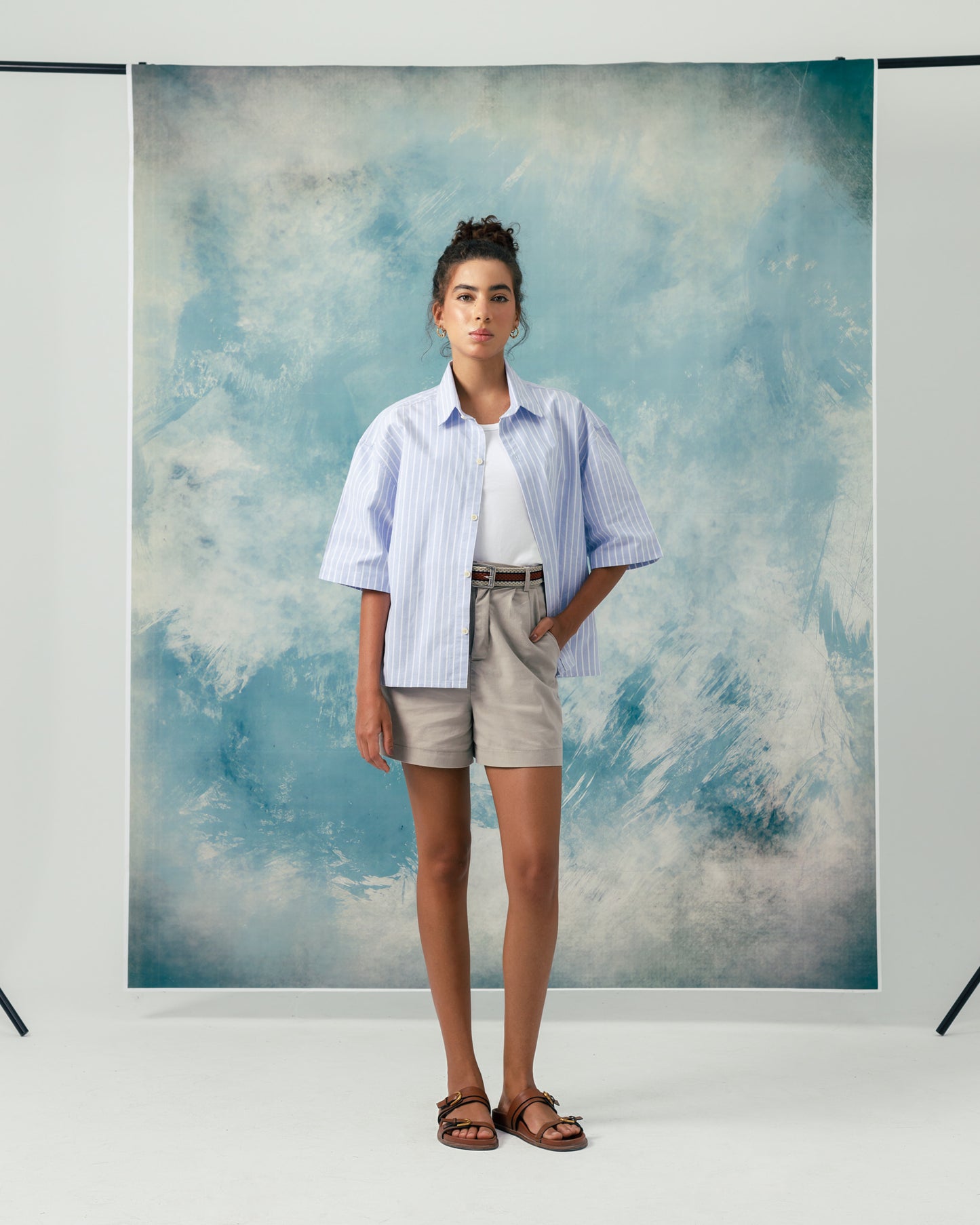 F Boxy blue striped shirt