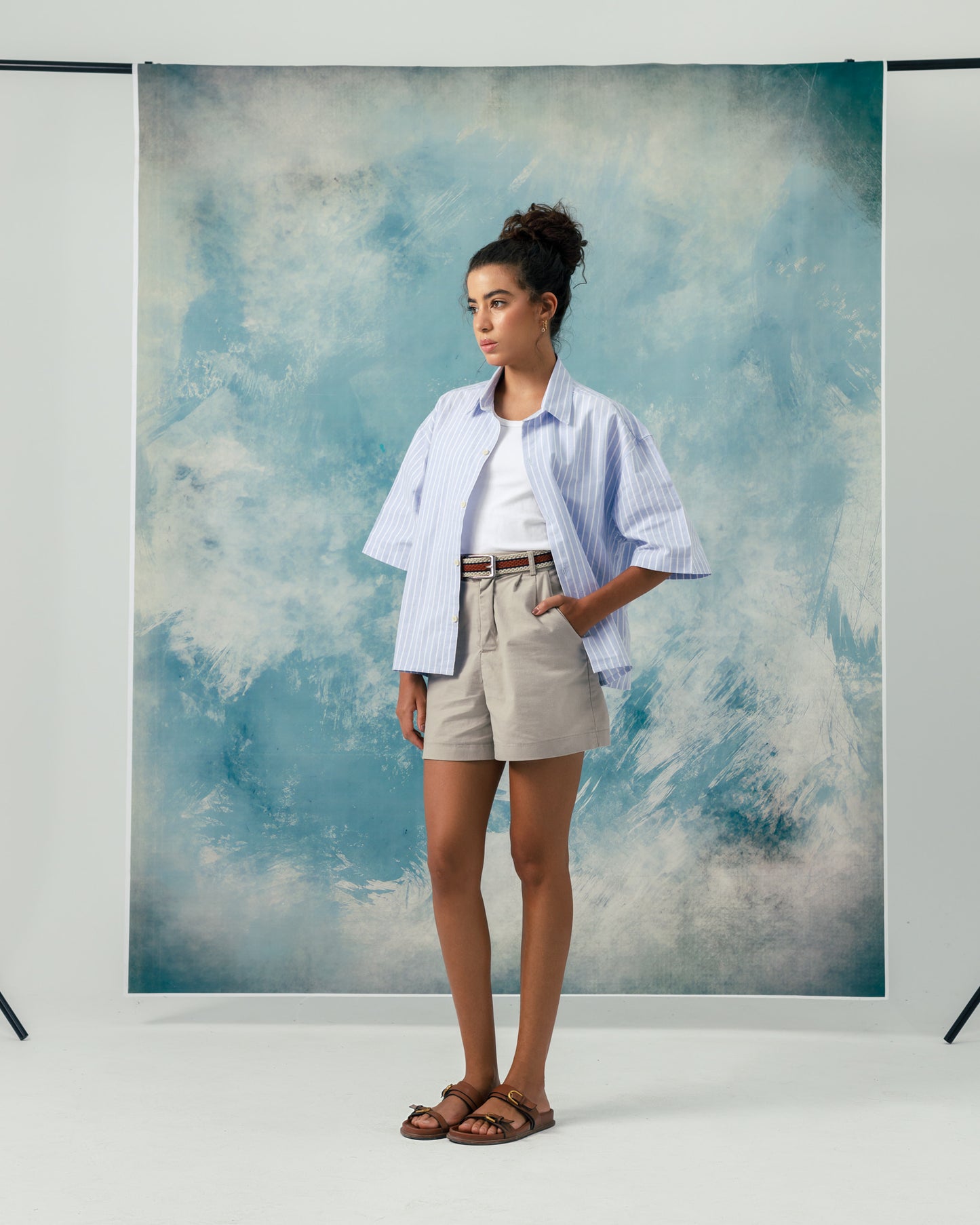 F Boxy blue striped shirt
