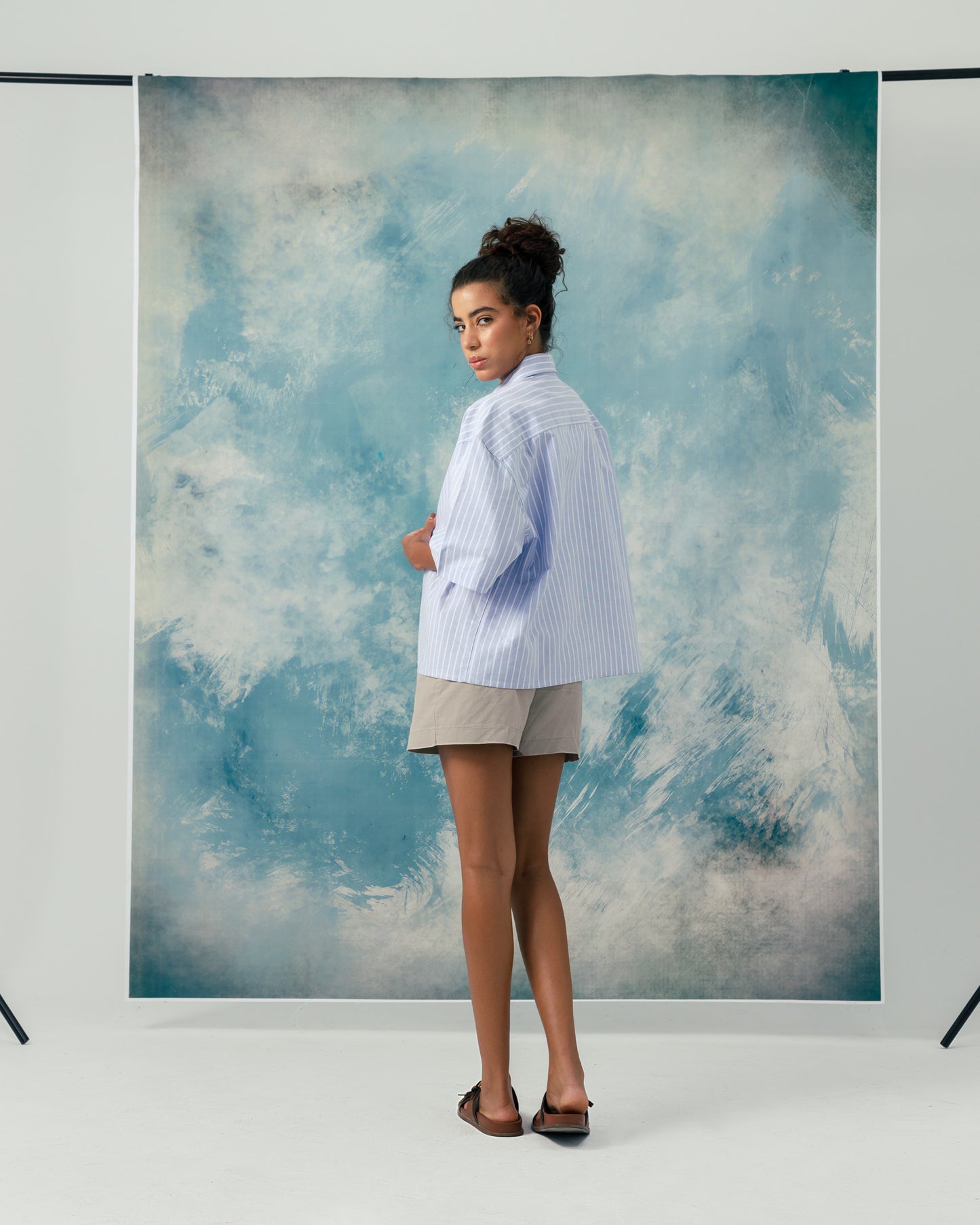 F Boxy blue striped shirt