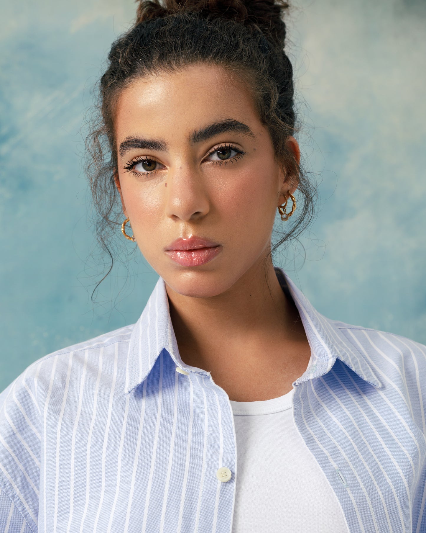 F Boxy blue striped shirt