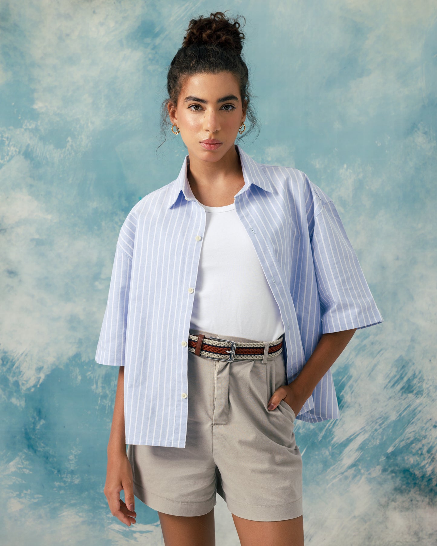 F Boxy blue striped shirt