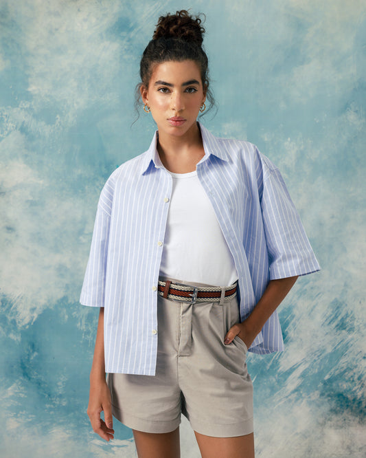 F Boxy blue striped shirt