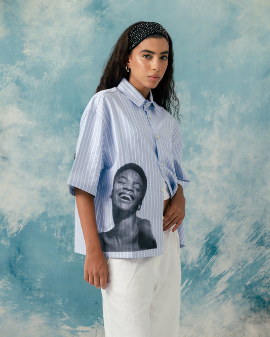 F Boxy printed striped shirt