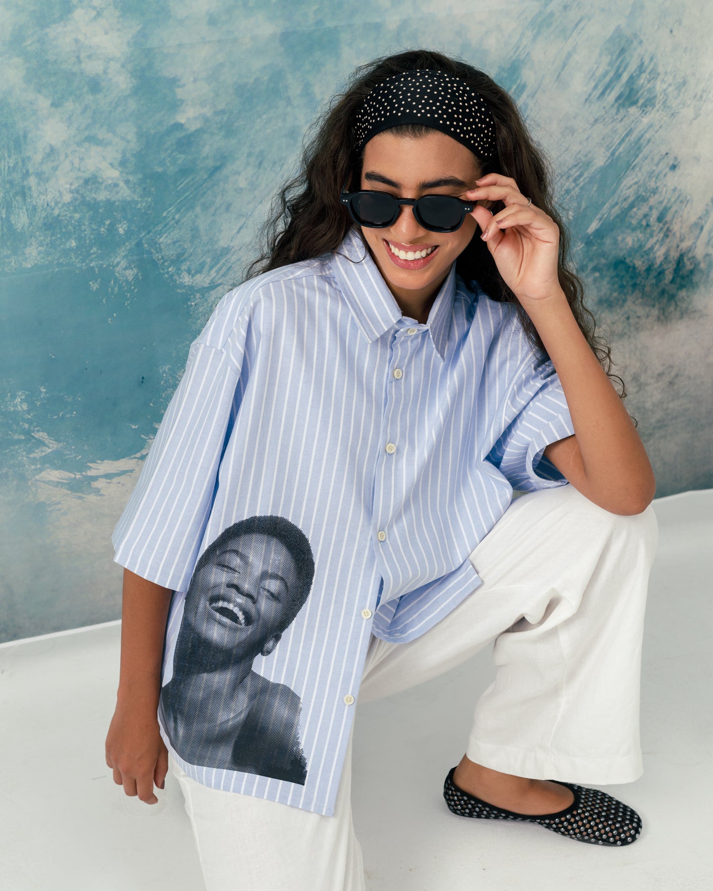 F Boxy printed striped shirt