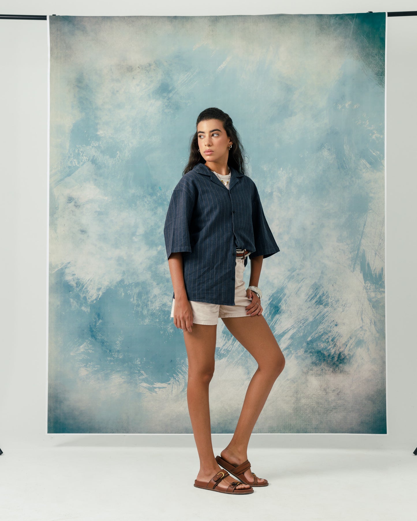 F Navy linen striped shirt