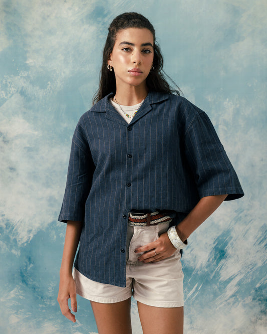 F Navy linen striped shirt