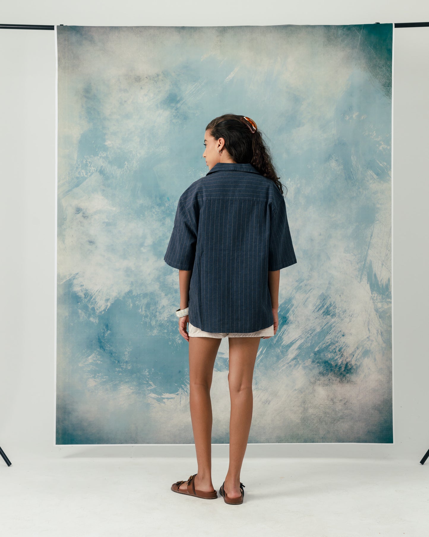 F Navy linen striped shirt