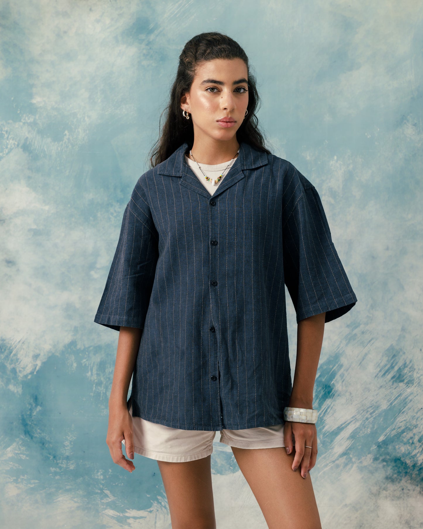 F Navy linen striped shirt