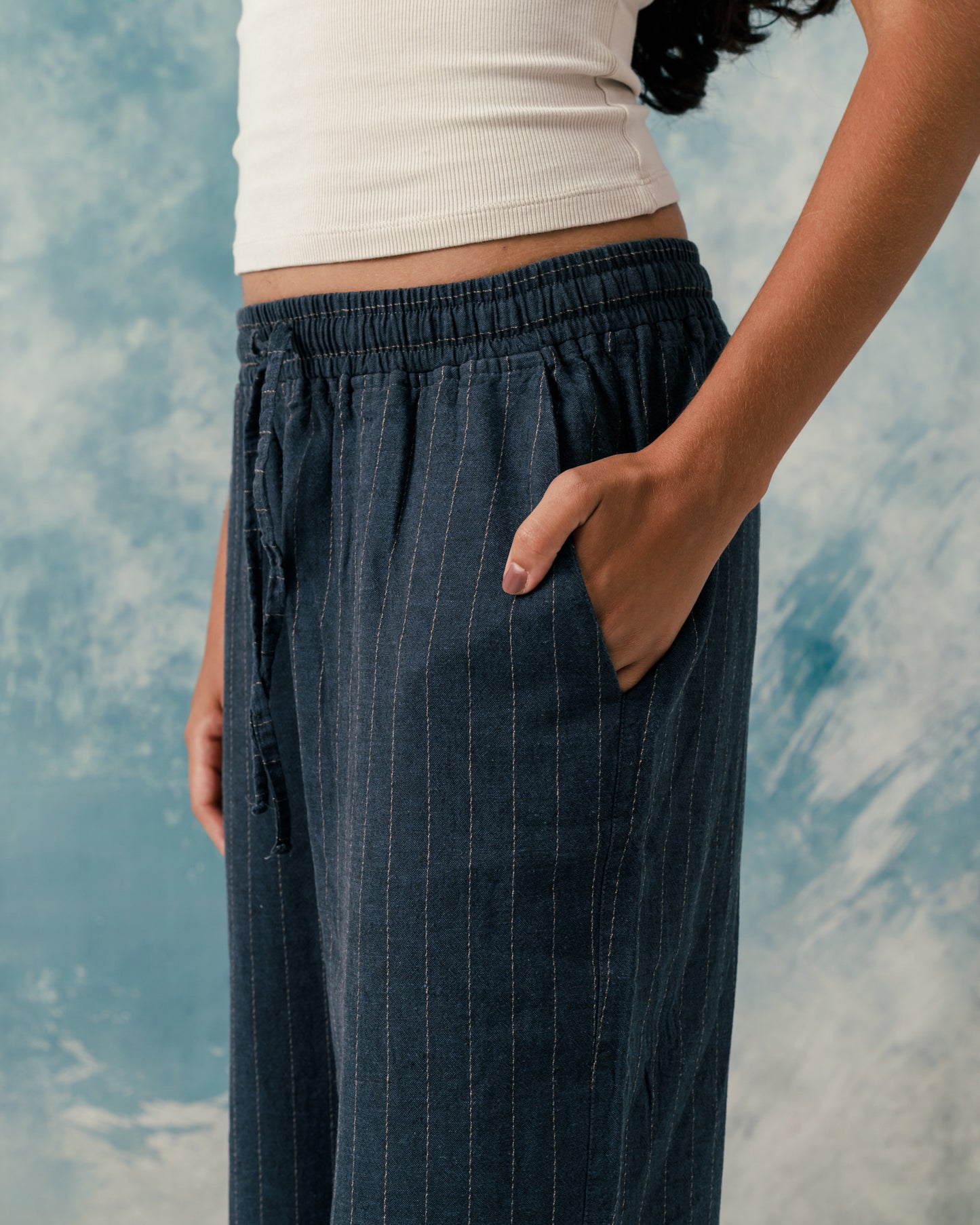 F Navy linen striped pants
