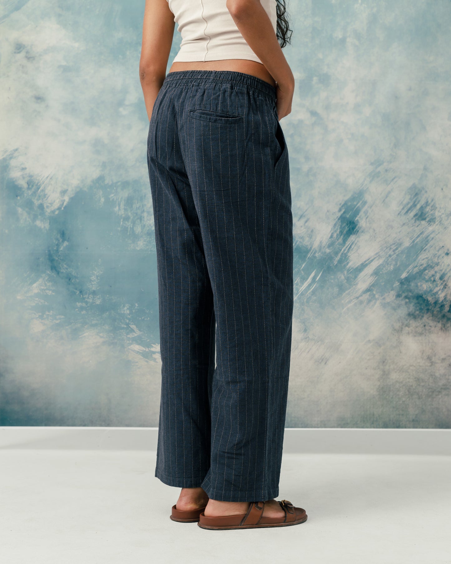 F Navy linen striped pants