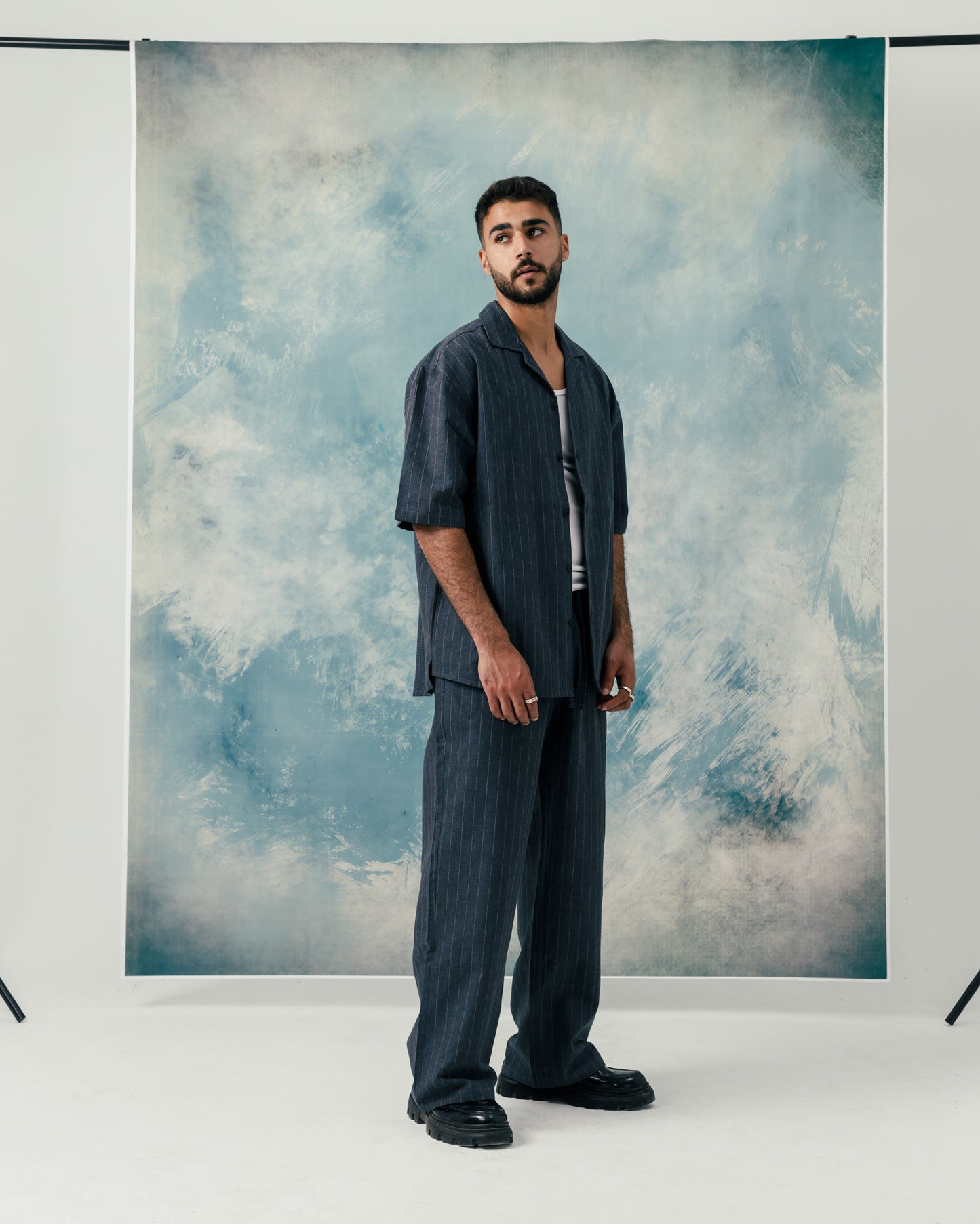 M Navy linen striped shirt