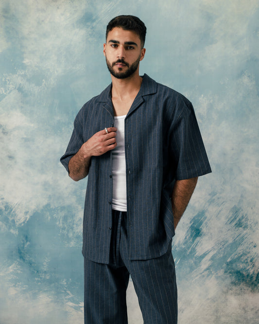 M Navy linen striped shirt
