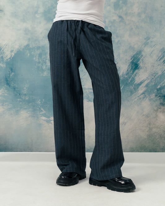 M Navy linen striped pants