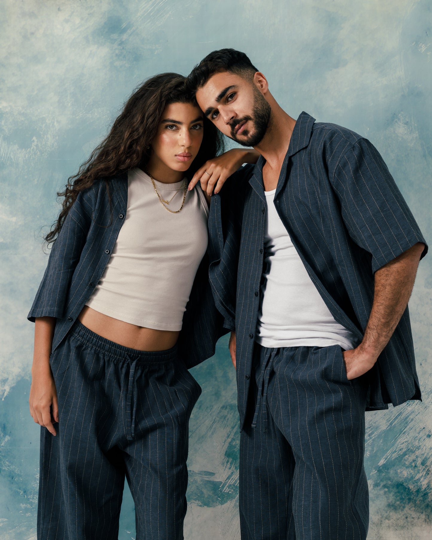M Navy linen striped shirt