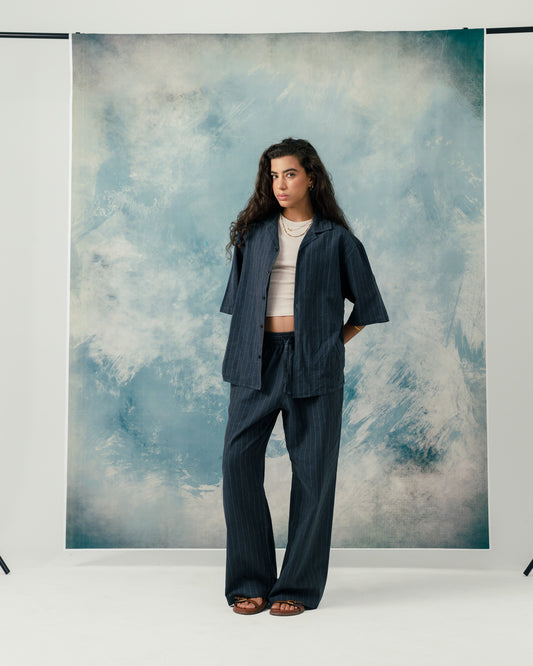 F Navy linen striped pants
