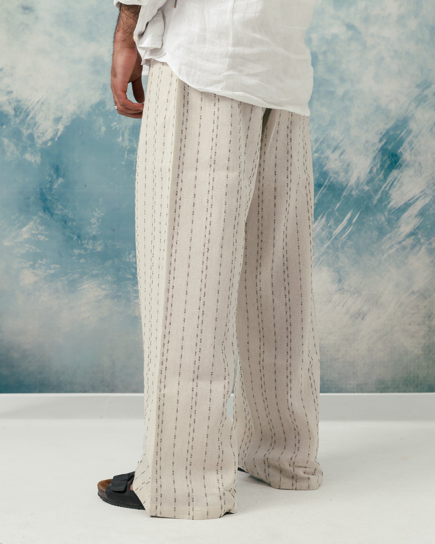 M Stitched beige linen pants